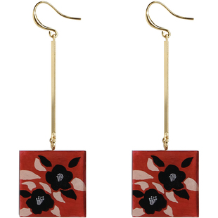 tickle原创设计东方美学花卉耳环女长款几何简约手绘装饰图案耳饰