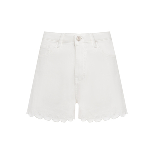 Kroche  法式浪漫 五瓣花定位棉质刺绣波浪边 A字牛仔短裤