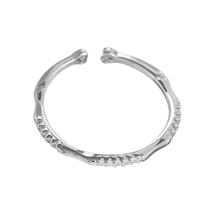 骨头爱心锆石戒指简约冷淡风骨节排钻心形食指环竹节素圈戒子日常