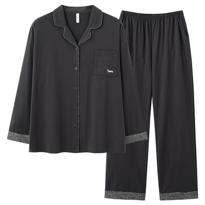 纯棉男女开衫家居服套装简约休闲