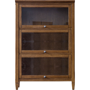 水曲柳美式实木简约二三四五层储物书橱书架矮书柜带玻璃门