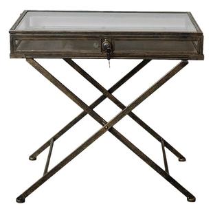 Loft工业风饰品收纳柜复古创意铁艺玻璃陈列展示柜带锁储物柜摆件