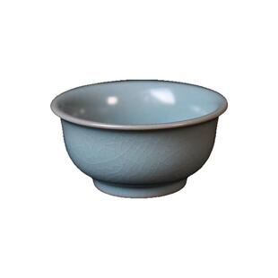 汝州原矿玛瑙釉汝瓷 汝窑 仿古天蓝 月白釉 全手工 支钉烧 压手杯