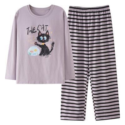 芬腾女士透气柔软纯棉长袖睡衣