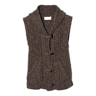 UN MUTE25FW 羊毛驼毛混纺抛光牛角扣设计点纱连帽针织背心马甲