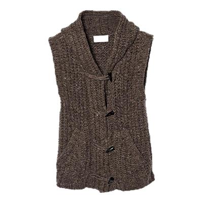 羊毛混纺抛光牛角扣连帽针织衫