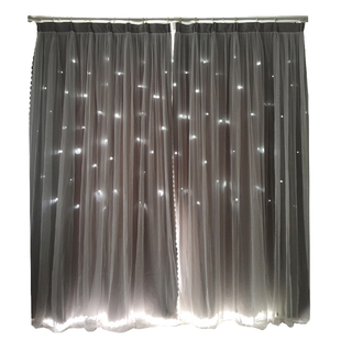 定制窗帘遮光网红ins少女卧室挂钩镂空星星北欧简约现代双层隔热