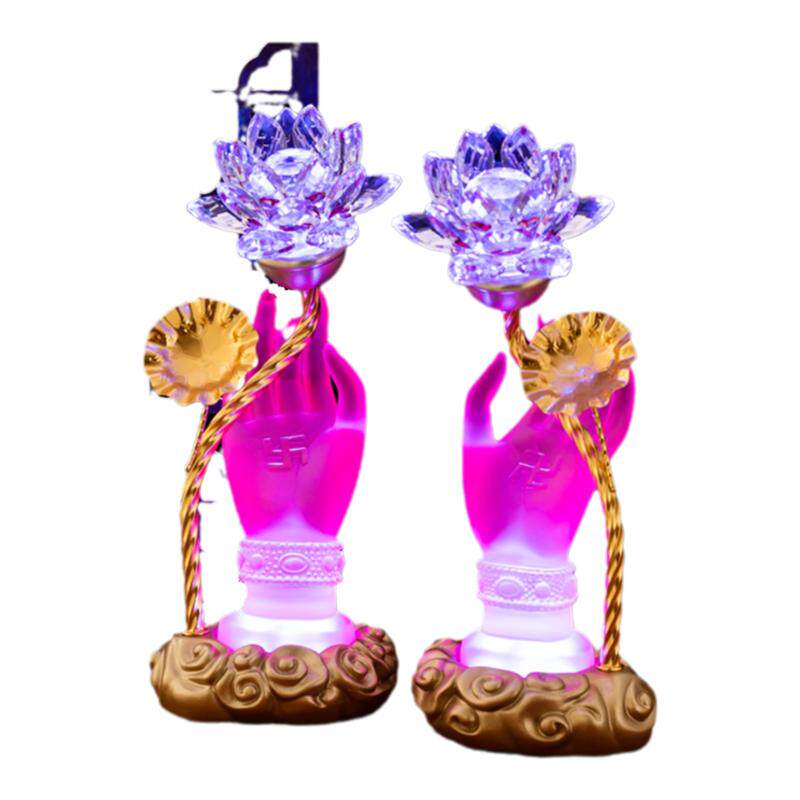 佛供灯琉璃莲花灯七彩佛手灯LED
