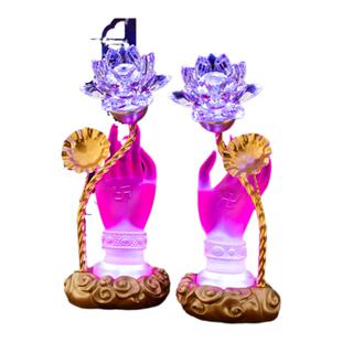 佛供灯琉璃莲花灯七彩佛手灯佛灯家用LED长明灯电供花佛前手捧花