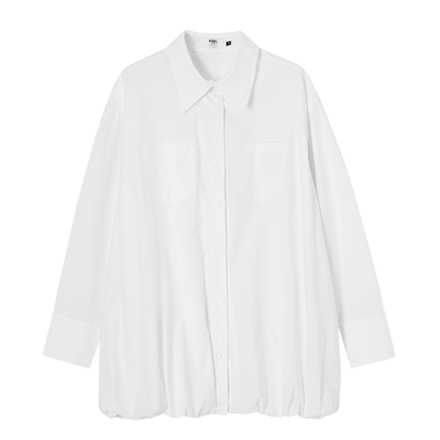 KWL女装长袖衬衫白色翻领排扣宽松休闲简约百搭通勤上衣