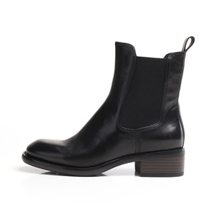 嘉俪多女鞋英伦短靴切尔西靴牛皮春冬皮里粗跟松紧带2025新款时尚