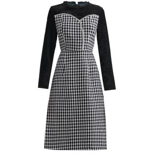 未风格子毛呢连衣裙女秋冬2025年冬季新款丝绒时尚小香风年会裙子