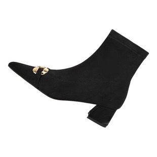 星期六韩版弹力方扣法式瘦瘦靴女小个子绒面细高跟短靴欧美【直】