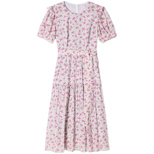 【真丝】SALT.P可颜100%桑蚕丝泡泡袖甜美蝴蝶碎花裙连衣裙夏