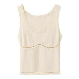 【优雅知性】简约通勤V领长袖镂空拼接针织上衣+U领背心套装女