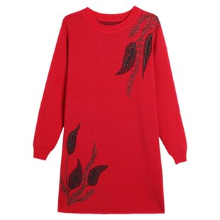 恒源祥羊毛连衣裙女2026春秋新款宽松显瘦中长款毛衣长袖针织裙