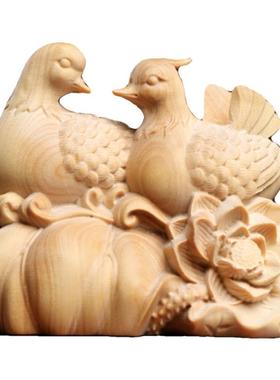 天然小叶黄杨木鸳鸯摆件