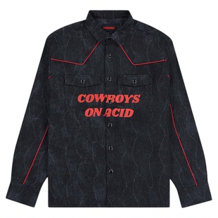 PLEASURES  创意印花西部牛仔衬衫男高街西式按扣撞色宽松外套