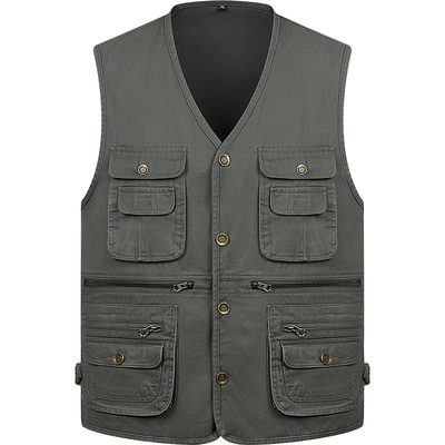 中老年户外春秋多口袋纯棉钓鱼