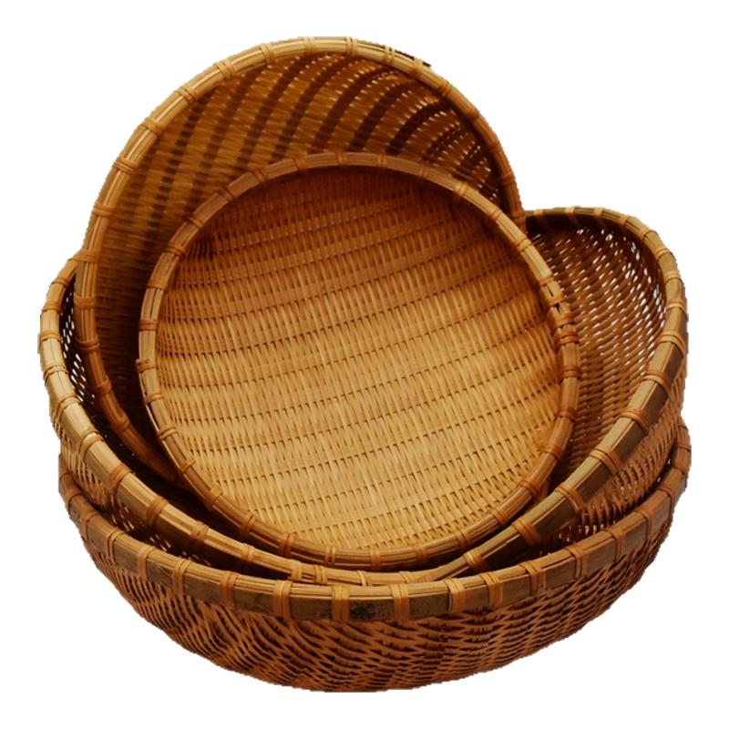 手工竹编烟熏簸箕复古筲箕竹编收纳筐篮子洗菜装水果装饰道具新款
