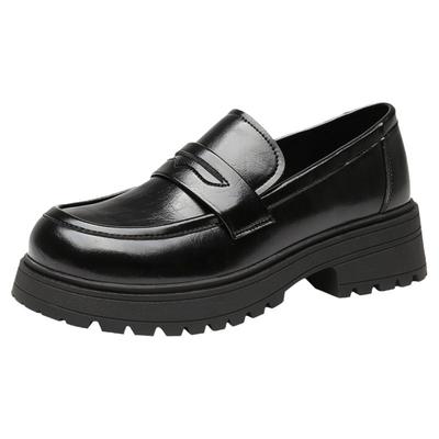 大东英伦乐福鞋黑色厚底小皮鞋