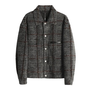 Mind Bridge毛呢外套男短款翻领夹克格子羊毛单面呢子大衣秋冬季