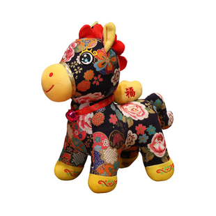 2026新年礼物中国风毛绒玩具马年吉祥物福娃娃公仔生肖花布马玩偶