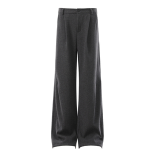 Dream made 老钱风新贵毛呢西裤男冬季加绒加厚宽松直筒阔腿裤子