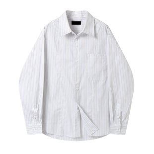 白口阳【独白时刻】浅色系百搭条纹衬衫男春夏英伦长袖polo上衣