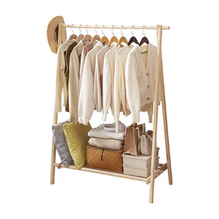 全实木挂衣架落地家用卧室房间衣帽架木质晾衣服架室内简易立式杆