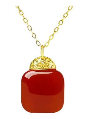 福运佳红玛瑙方糖吊坠项链