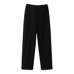 SIXI四喜家秋冬 黑色经线毛呢直筒西裤女显瘦九分裤休闲裤烟管裤