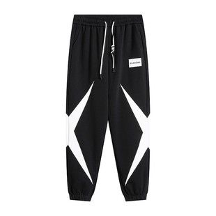 MXD UGLY2023新款运动卫裤男黑白拼接松紧腰字母贴标加厚束脚裤潮