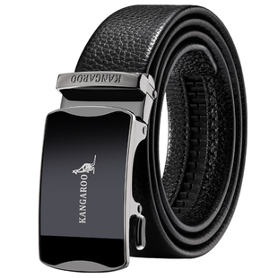 袋鼠牛皮男士皮带真皮自动扣商务高档腰带2024新款品牌裤带男款纯