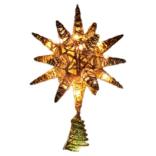 圣诞树顶星爆炸星铁艺镂空金银大号发光五角星圣诞树顶部装饰用品