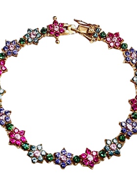 多巴胺多彩宝石复古花簇水晶手链