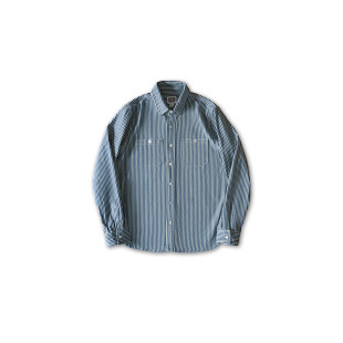 古叔的着 美式复古纯棉条纹衬衫工装阿美咔叽长袖衬衣外套男春秋