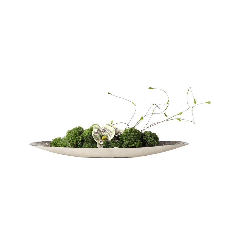 新中式侘寂风金属长条花瓶绿植花艺酒店客厅玄关长型摆件花器插花