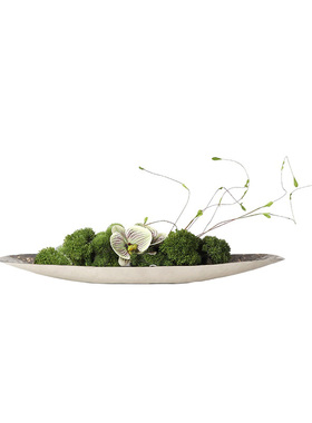 新中式侘寂风金属长条花瓶绿植花艺酒店客厅玄关长型摆件花器插花