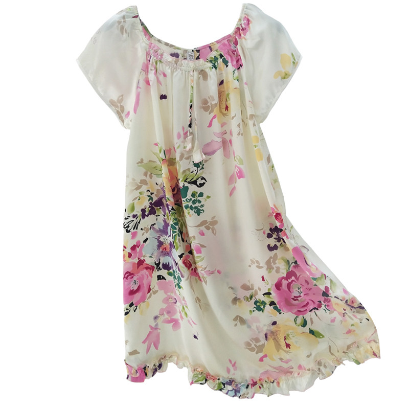 杭州丝绸100%桑蚕丝睡衣女夏短袖品牌真丝睡裙宽松大码家居服特价