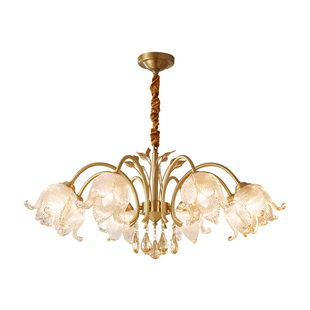 2025新款法式复古客厅吊灯水晶灯欧式轻奢高级感别墅全铜美式灯具