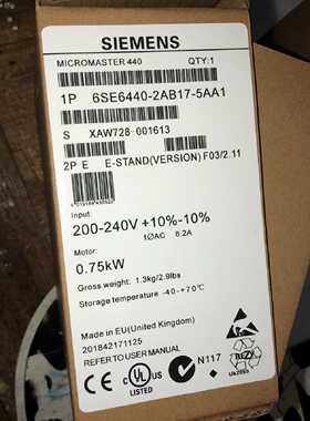 议价6SE6440-2AB17-5AA1西门子m440 0.75kW变频器6SE64402AB175AA