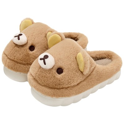 日系轻松熊棉拖鞋女学生可爱冬外穿男女情侣防滑家居室内保暖棉鞋