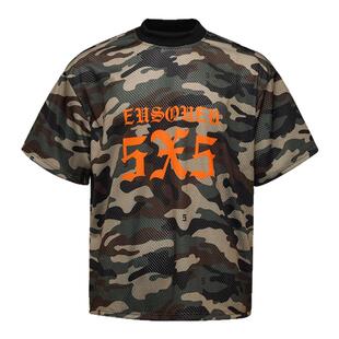EU/EUSOUEU 2025SS网眼迷彩透气撞色美式街头宽松运动球衣短袖T恤