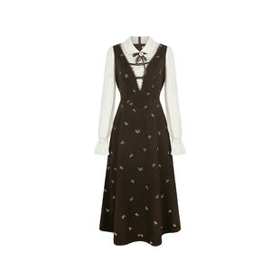 安妮不火 雪尼尔蕾丝拼接娃娃领连衣裙女微胖大码假两件气质裙子