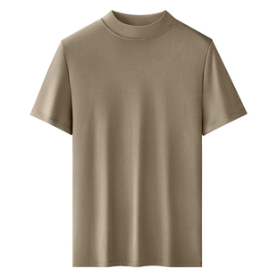 猫人半高领一体绒打底衫男短袖t恤秋冬内搭加绒保暖中领半袖上衣