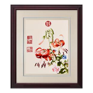 刺绣画客厅挂画中国风中式苏绣成品带框郎世宁工笔花鸟画卷轴画