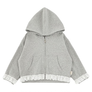 幼悠女童2026春季新款连帽花边外套宽松透气轻盈小女孩可爱上衣潮