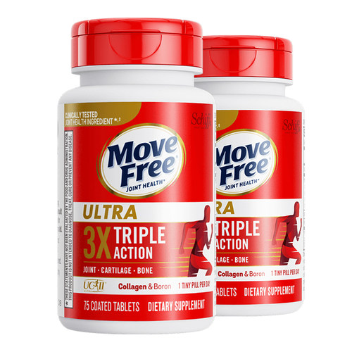 保税进口MoveFree益节骨胶原蛋白氨糖搭档关节保健钙片白瓶75粒*2