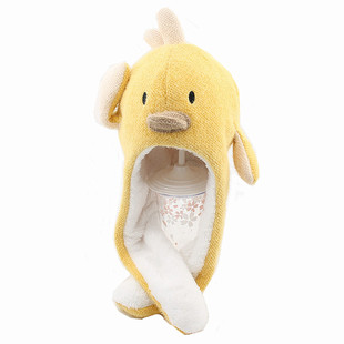 儿童帽子冬季男女宝宝毛绒护耳帽耳朵会动帽子小孩加绒保暖厚棉帽